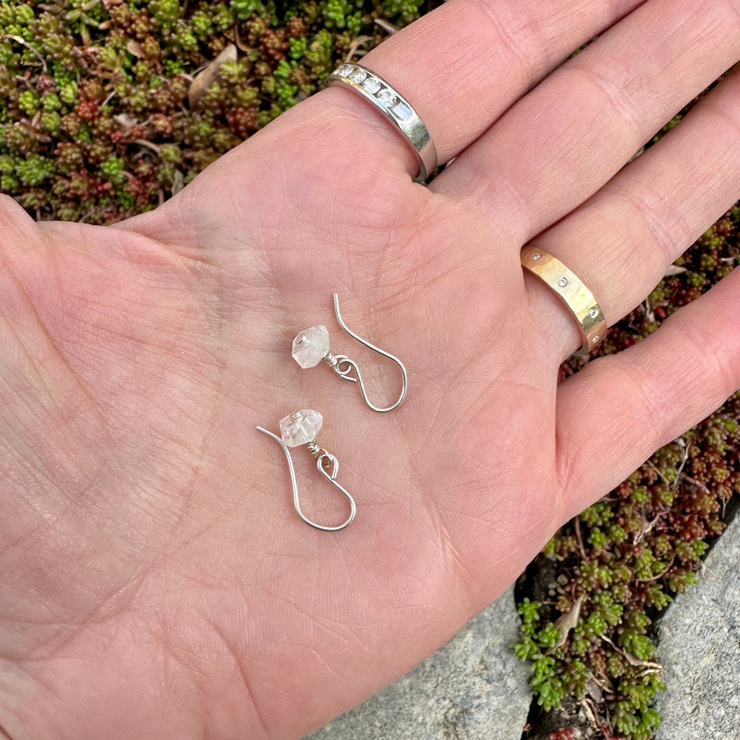 Tiny Stone Nugget Earrings